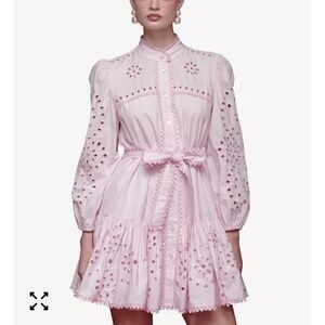Avec Les Filles Pink Long Sleeve Eyelet Cotton Lined Shirt Dress